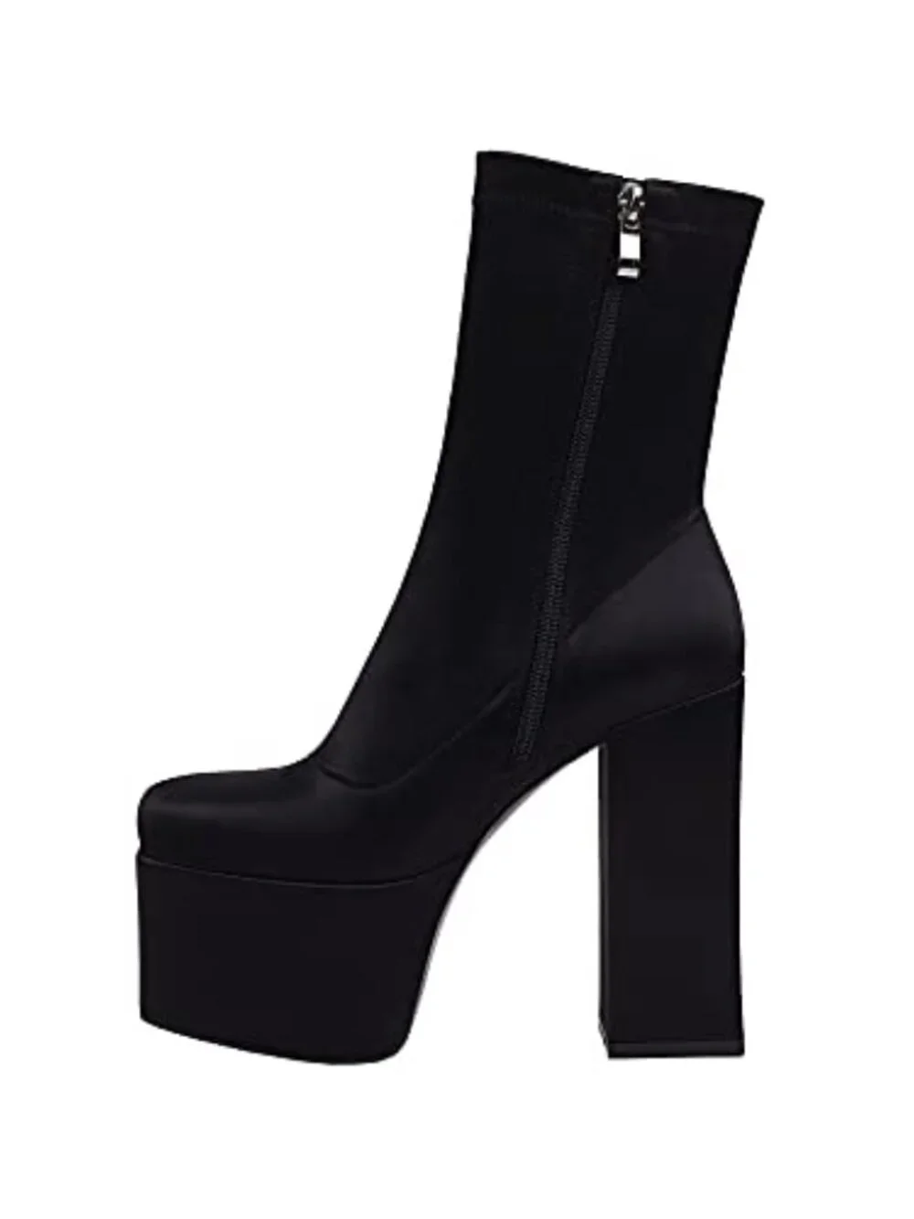Platform Ankle Boots High Chunky Heel Mid-Calf Boots Satin Fabric Zip Closure